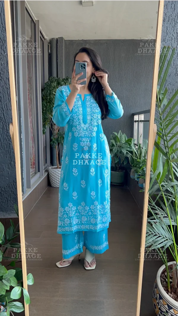 Arii Sky Blue Long Kurta And Pant Set With - Image 2