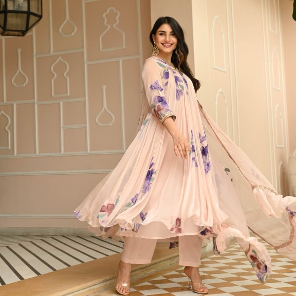 Pure Georgette Kurta with Sarara, Orna set